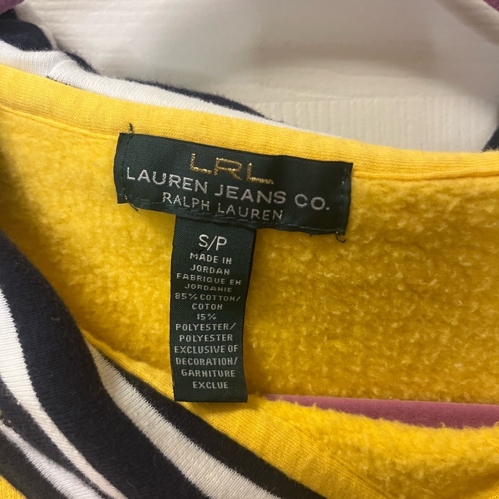 Ralph Lauren Women’s Yellow Hoodie with Stripes and Snap Collar. Sz Sm P - Picture 3 of 6